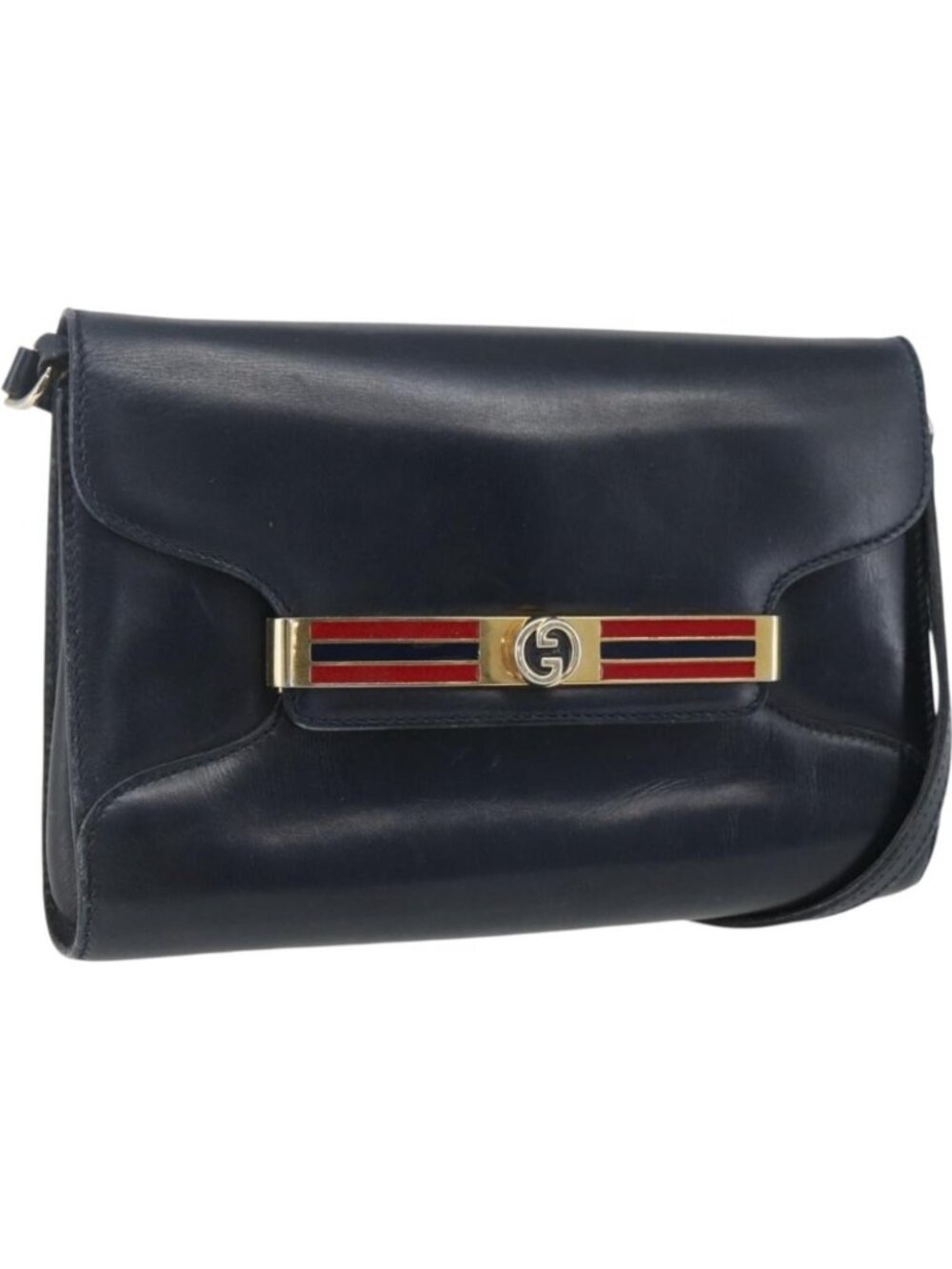 GUCCI Shoulder Bag Leather Navy Gold